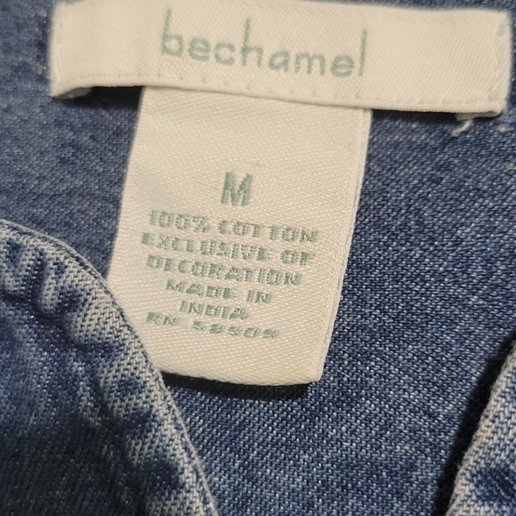 Bechamel Vintage Denim Embroidered Dress Size M Knee-length Pockets - Picture 14 of 15